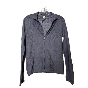 Fabletics Luciana Pointelle Seamless Jacket Gray Long Sleeved Zipped L Large